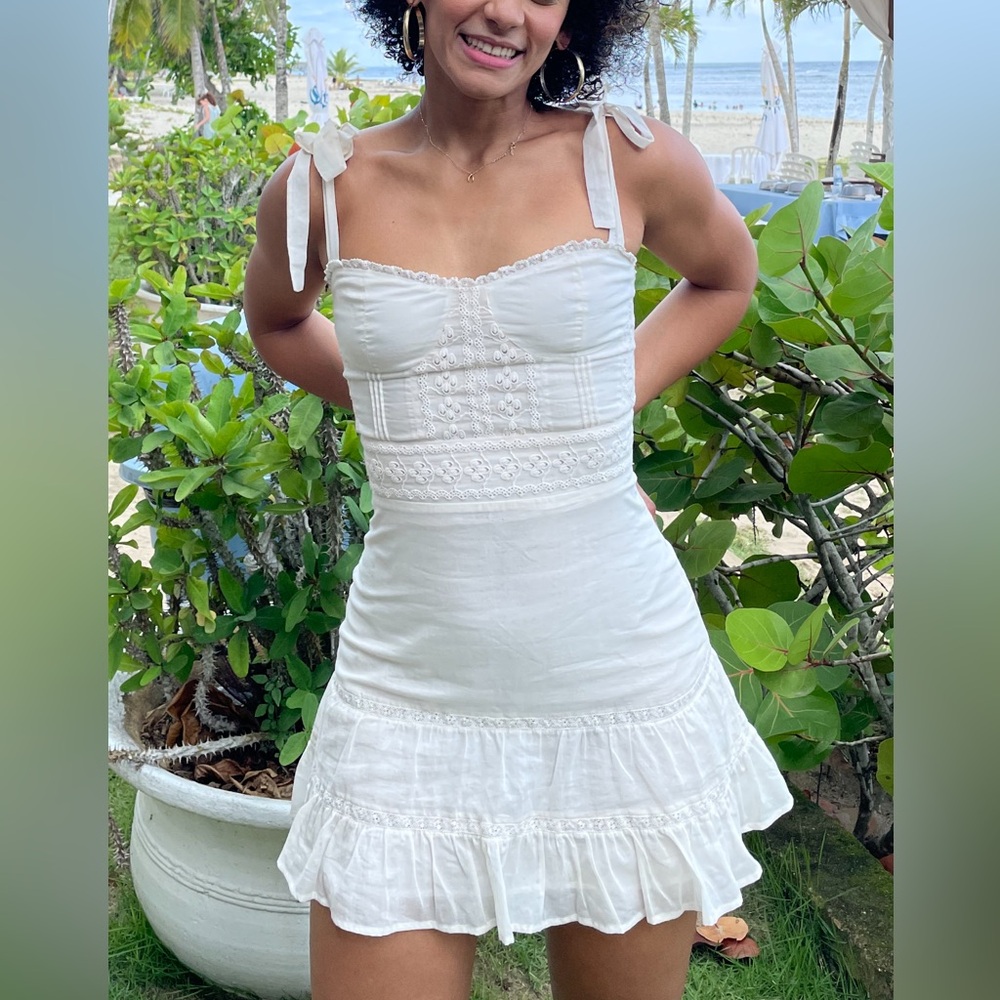Reformation Maeve Cream Lace Mini Dress